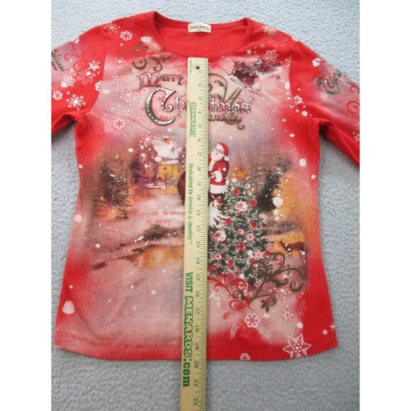 Vintage Christmas Shirt Womens Small USA Made All Over Rhinestones Embellished - Picture 5 of 8